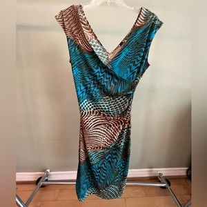 Vintage Y2K abstract print fitted bodice midi dress size s